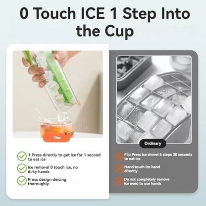 One-Handed Pressing Ice Cube Tray Easy Demould Ice Maker with Handle Single Hand Press Ice Cube Mold for Whiskey Cocktail Drink